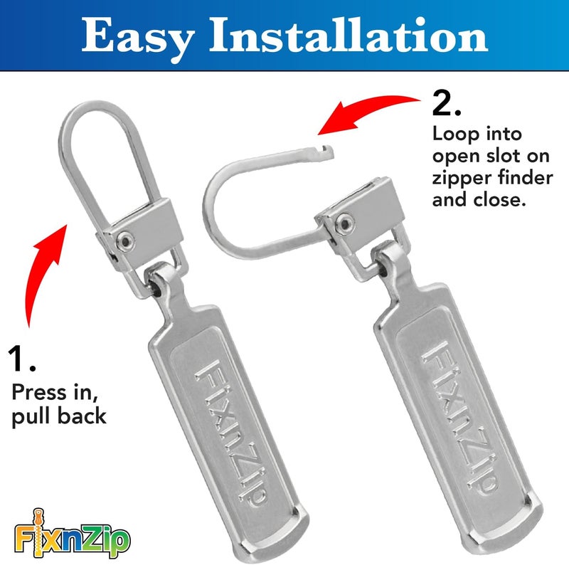 FixnZip Medium to Large Nickel Zipper Pull Replacements (4-Pack) | Universal Clip-On Pull Tabs for Zipper Repair, Sliders & Luggage, Jackets, Backpacks, Tents, Sleeping Bags & Outdoor Gear - Image 4